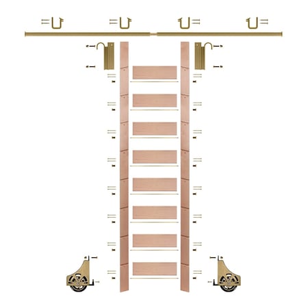 Meadow Lane Ladder 107 in. Pre-Finished Oak Brass Finish Hook with 8 ft. Rail Kit EG.300-107RO-08.06-PF